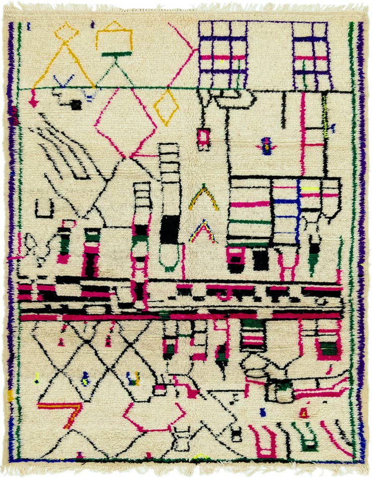 Detail image of 4' 7 x 9' Hand Knotted Moroccan Wool Rug