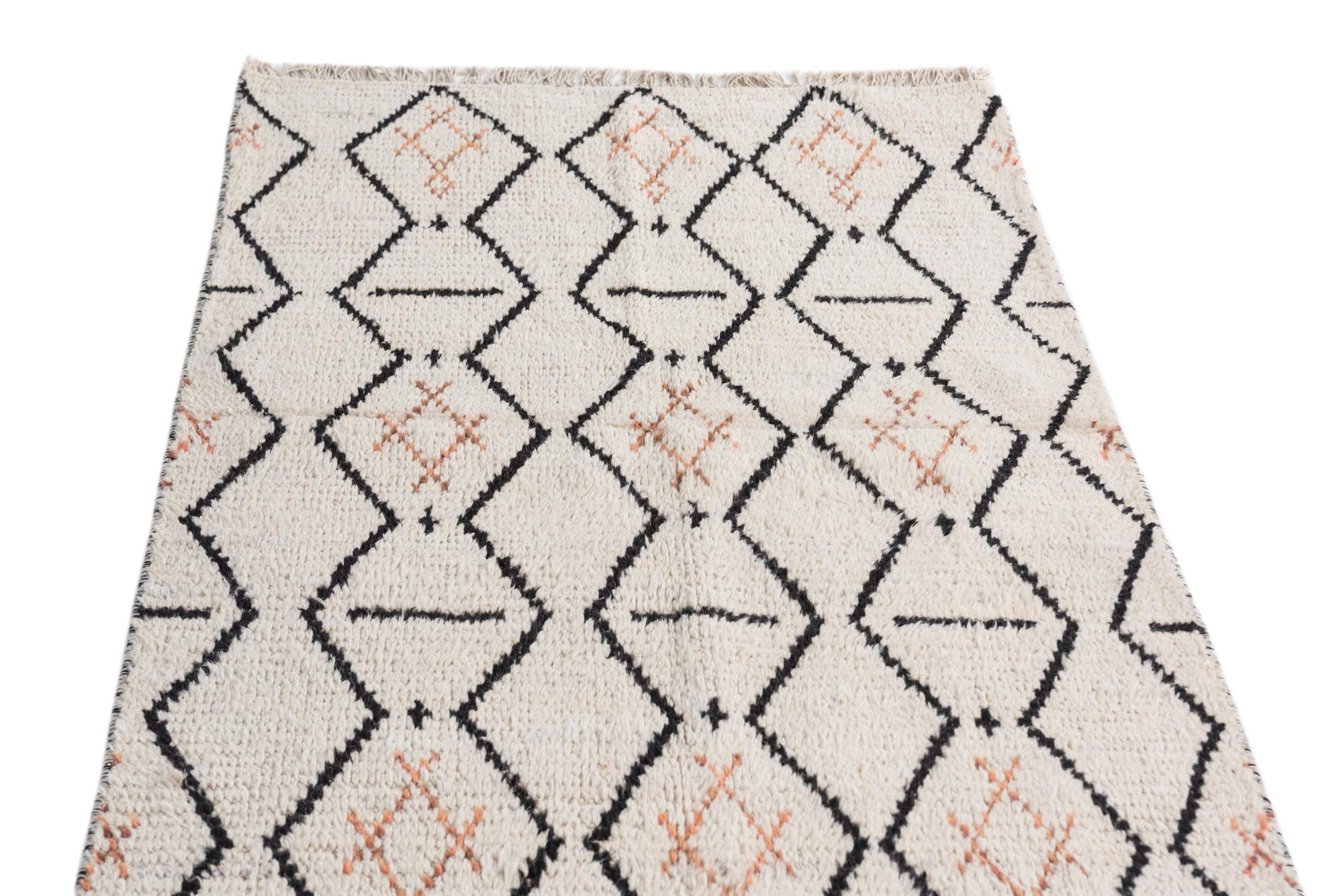 3' 2 x 5' 3 Hand Knotted Moroccan Wool Rug