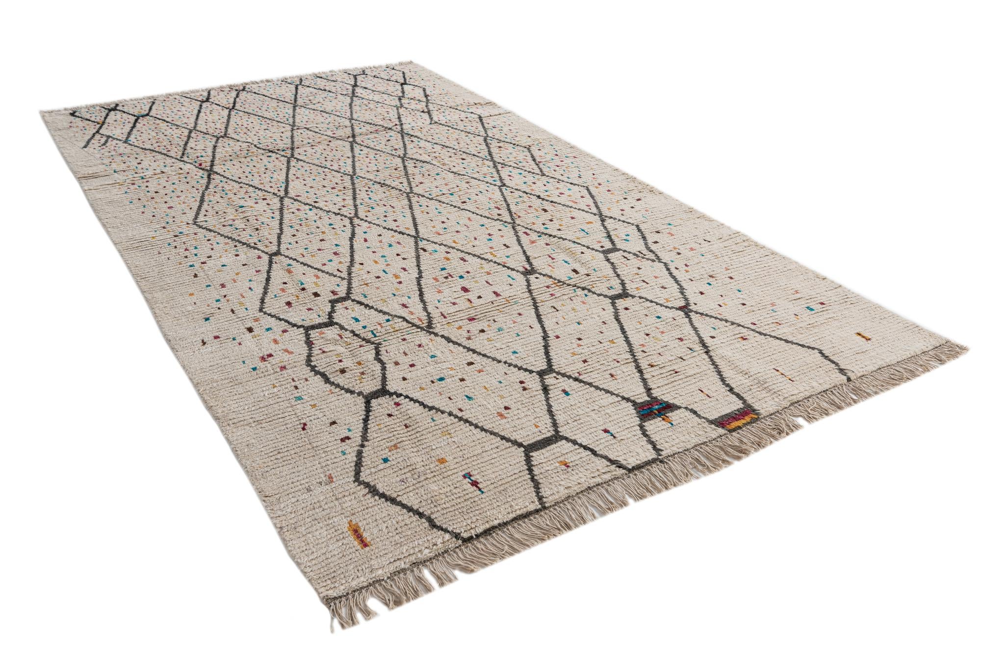 6' x 10' 3 Hand Knotted Moroccan Wool Rug