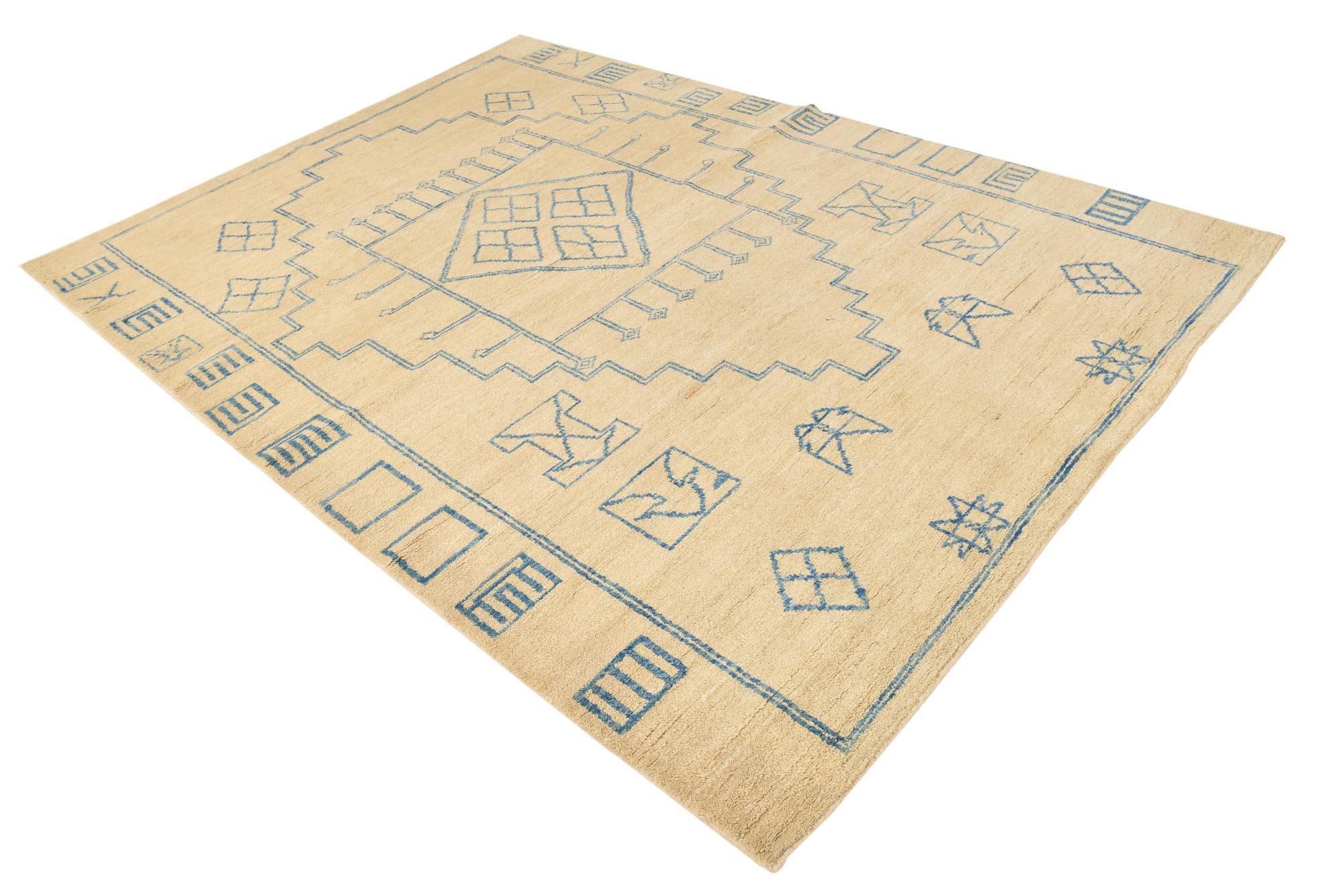 6' 9 x 9' 7 Hand Knotted Moroccan Wool Rug