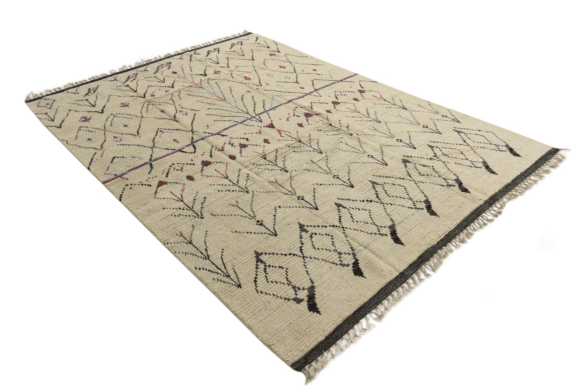 8' x 11' 3 Hand Knotted Moroccan Wool Rug
