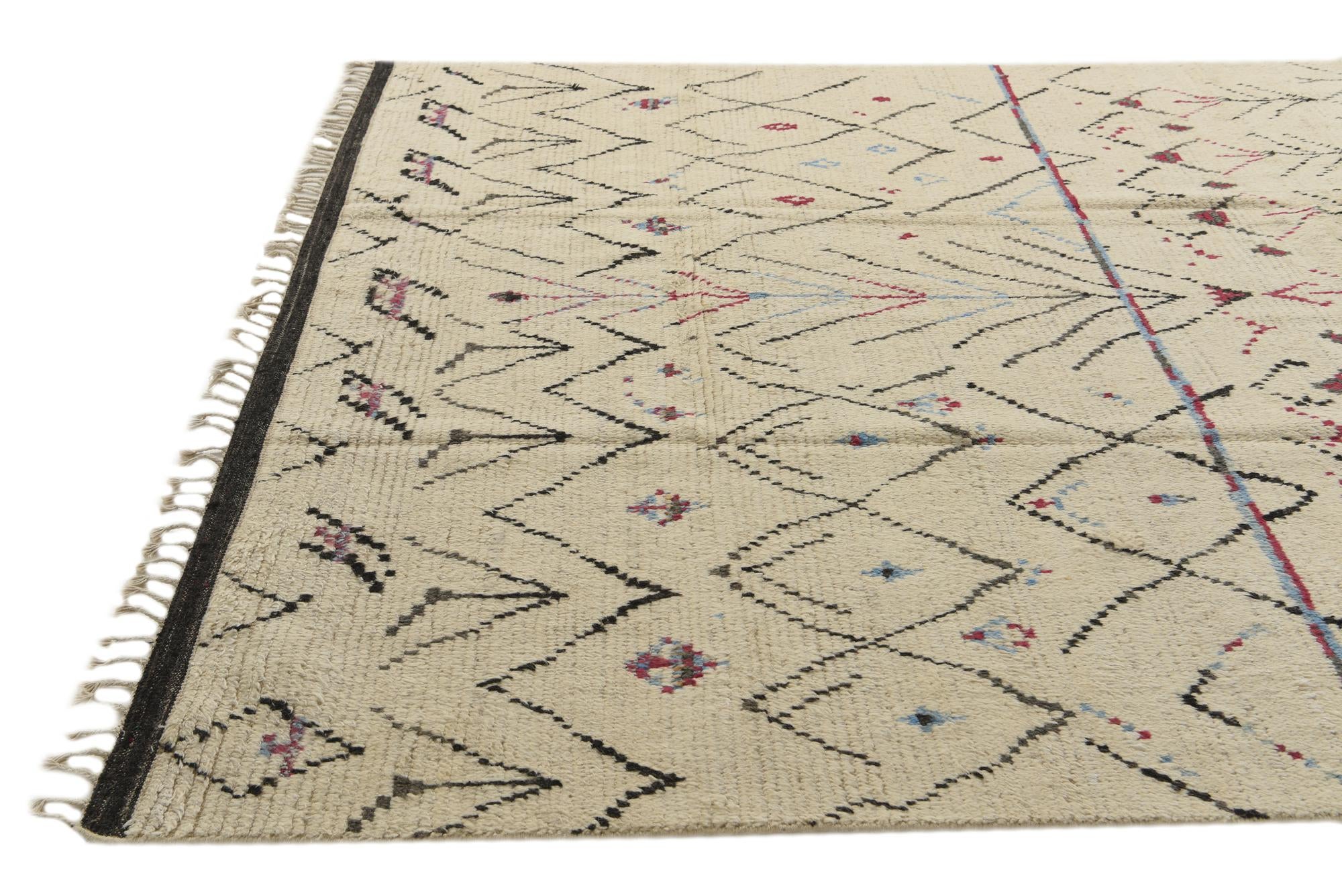 8' x 11' 3 Hand Knotted Moroccan Wool Rug