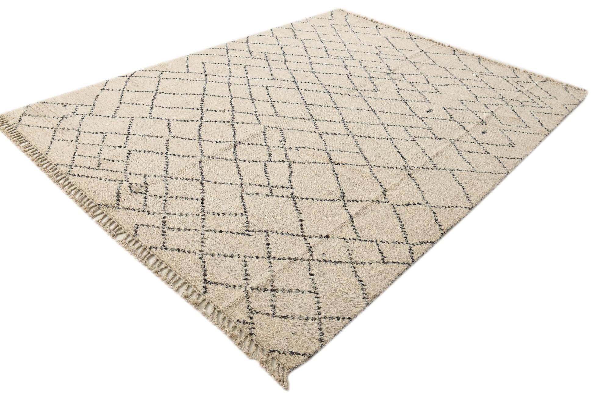8' x 10' 3 Hand Knotted Moroccan Wool Rug