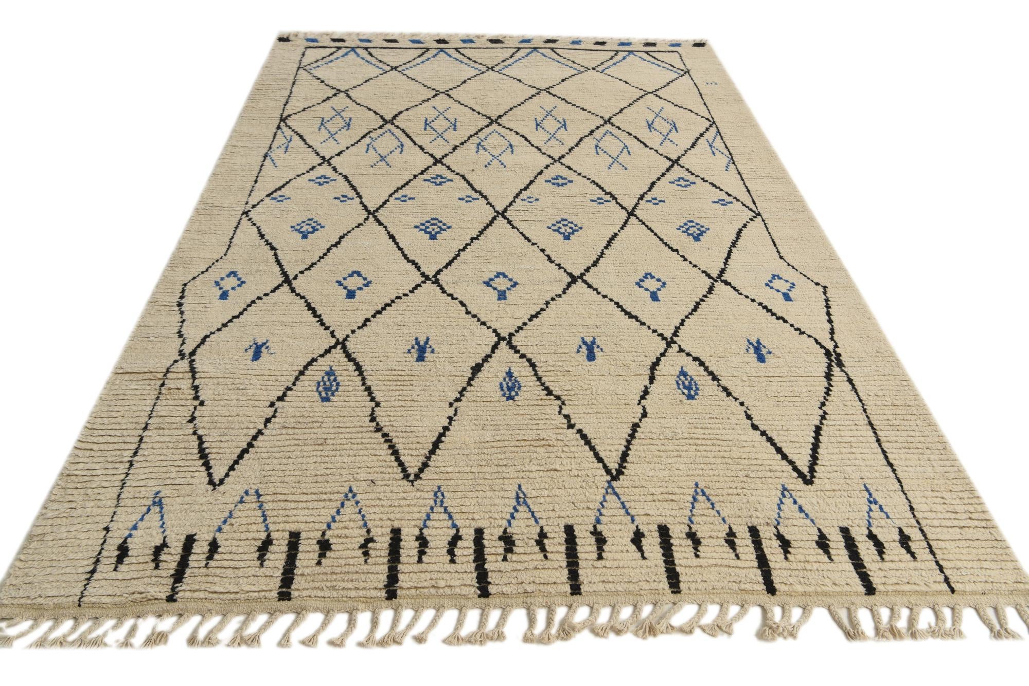 6' x 9' 3 Hand Knotted Moroccan Wool Rug
