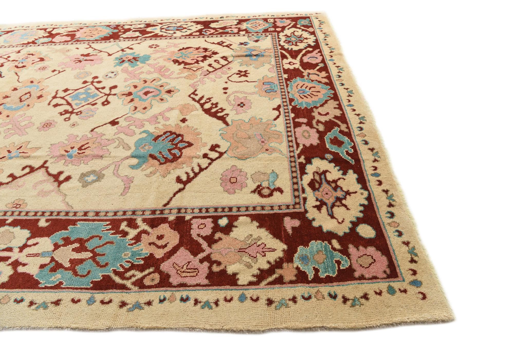 9' 4 x 12' 2 Hand Knotted Oushak Wool Rug