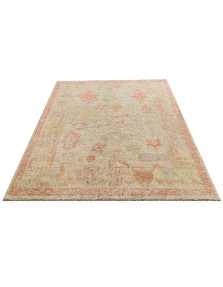 5' 1 x 6' 10 Hand Knotted Oushak Wool Rug