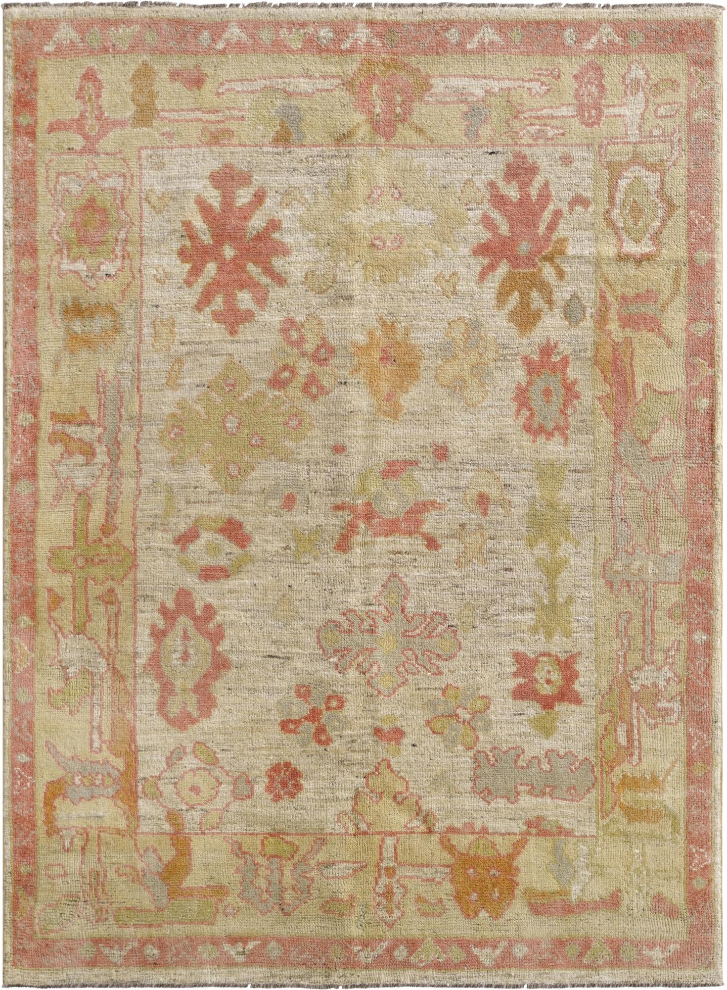 5' 1 x 6' 10  Hand Knotted Oushak Wool Rug