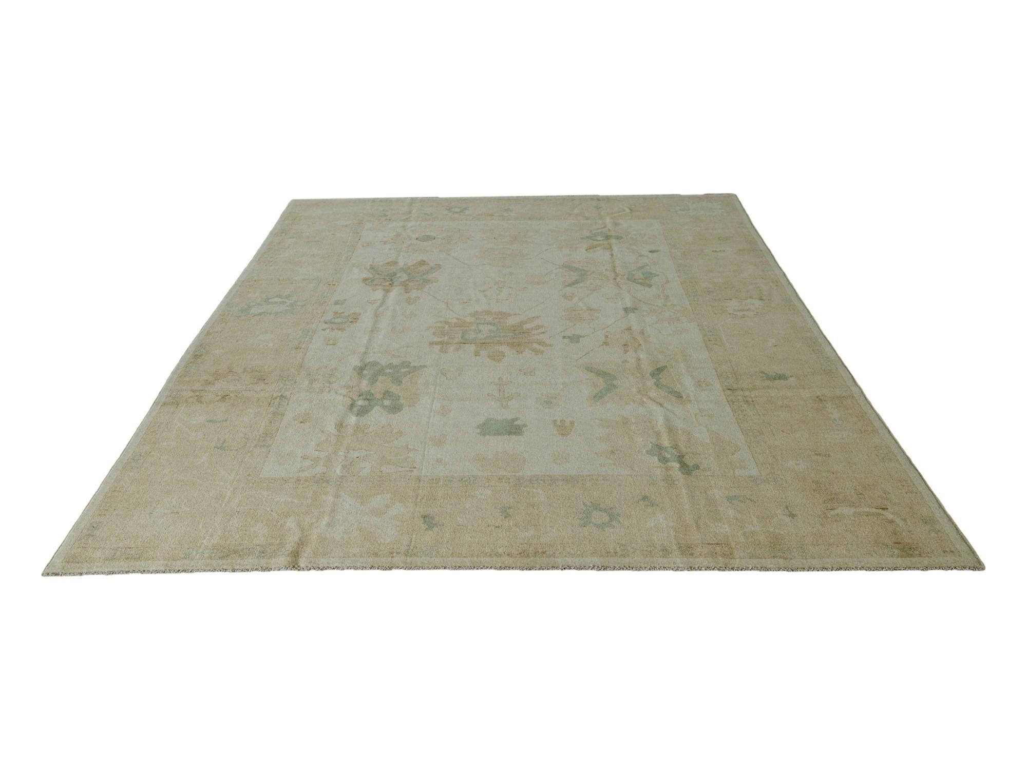 9' 1 x 12' Hand Knotted Oushak Wool Rug