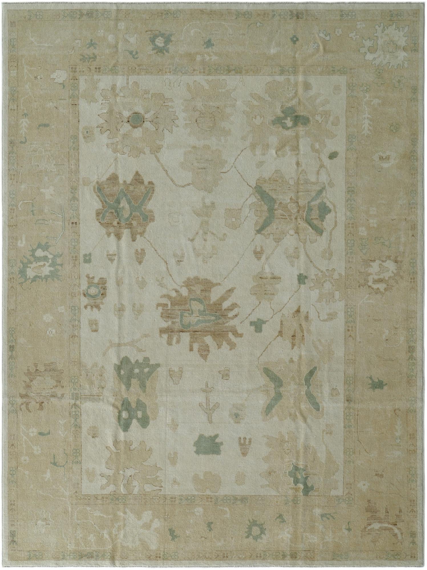 9' 1 x 12' Hand Knotted Oushak Wool Rug