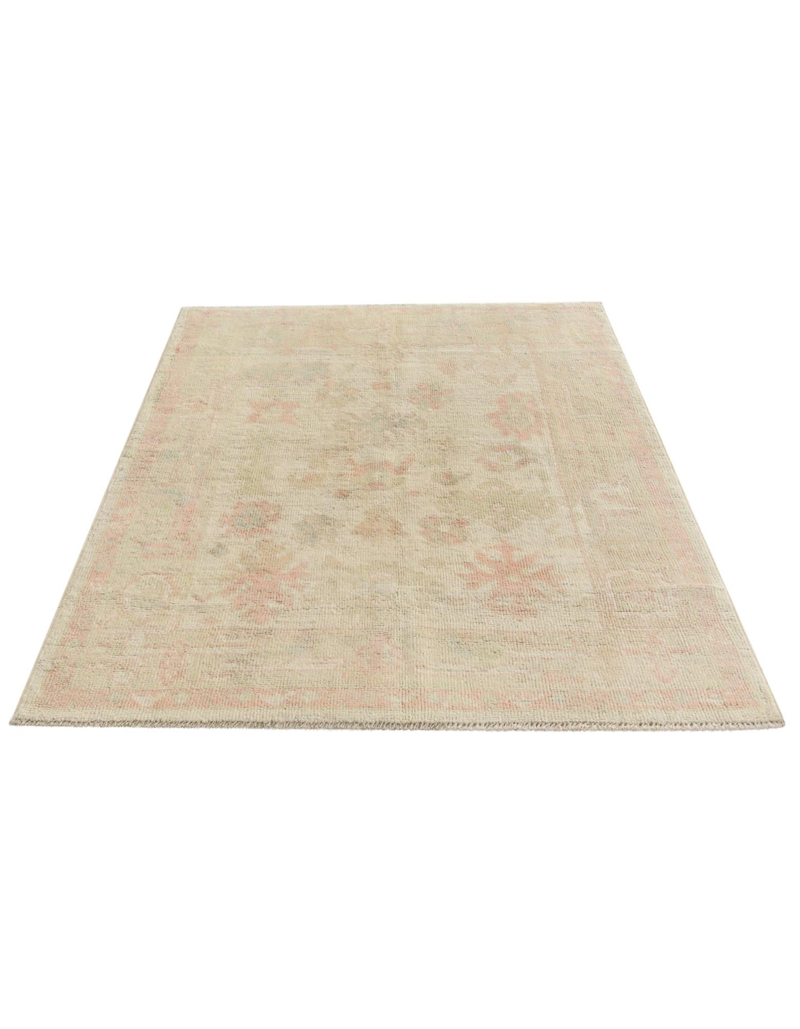 4' 2 x 6' 3 Hand Knotted Oushak Wool Rug