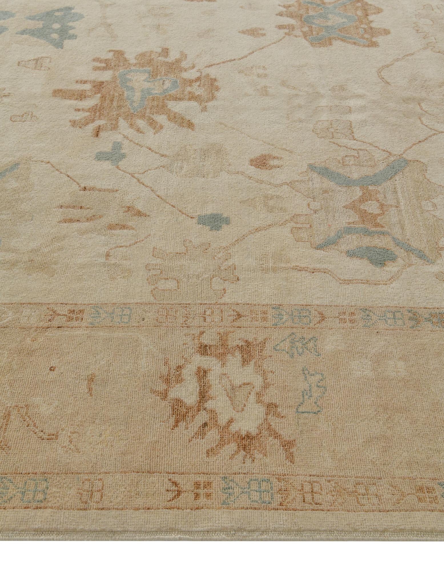 9' x 11' Hand Knotted Oushak Wool Rug