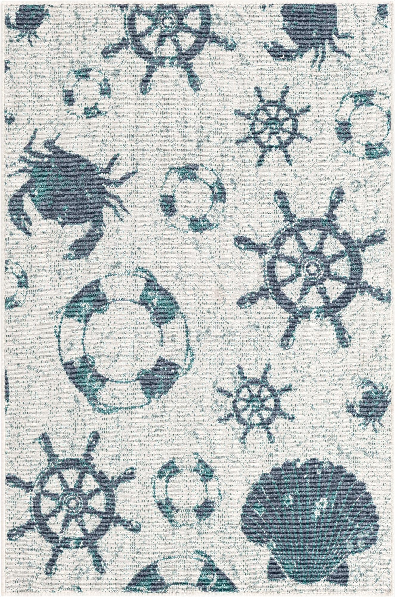 Primary image 4' x 6'  Washable Coastal Indoor / Outdoor Rug