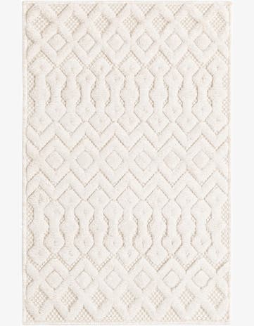 Ivory Easy-Clean Trellis Textured Indoor / Outdoor Rug