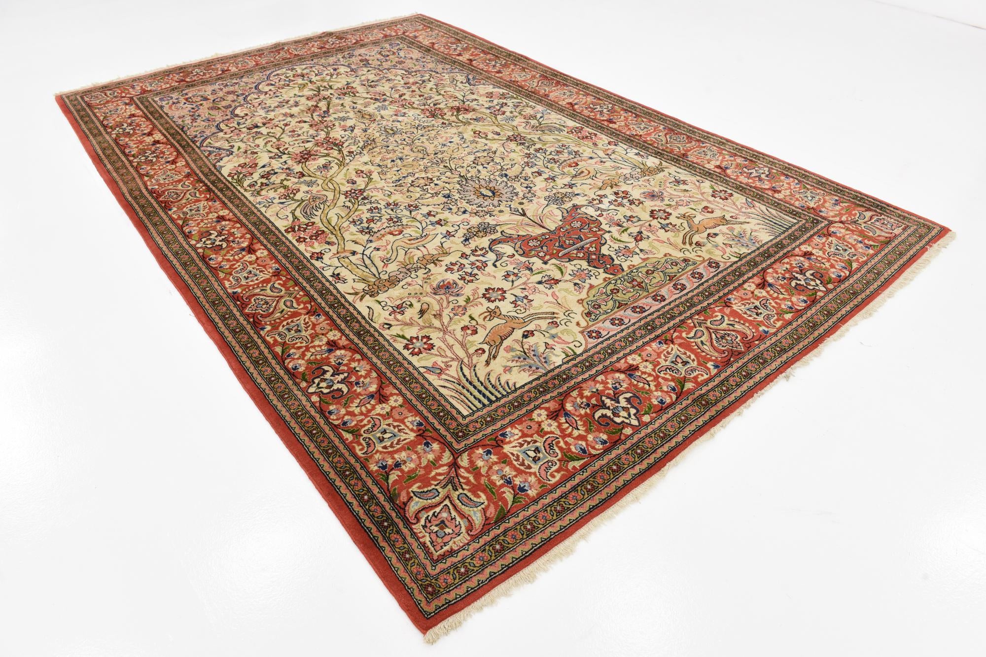 6' 7 x 10' Hand Knotted Qom Persian Rug