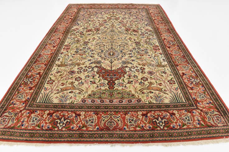 Detail image of 6' 7 x 10' Hand Knotted Qom Persian Rug