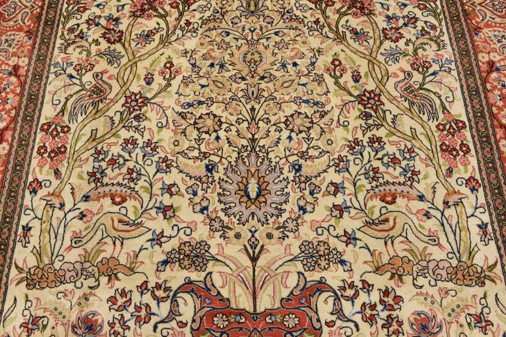 Detail image of 6' 7 x 10' Hand Knotted Qom Persian Rug
