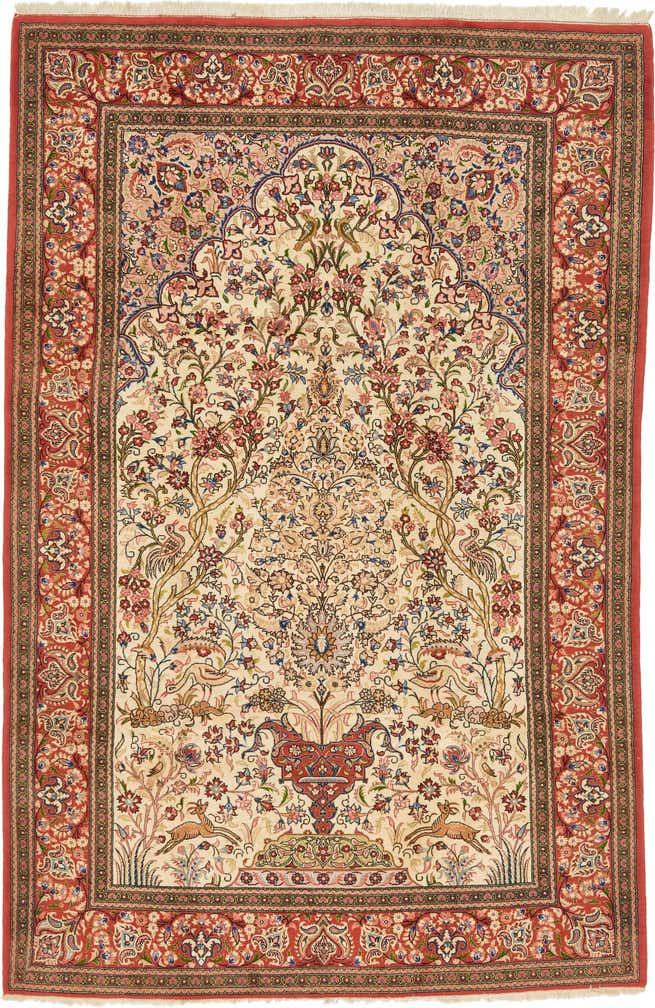 6' 7 x 10' Hand Knotted Qom Persian Rug