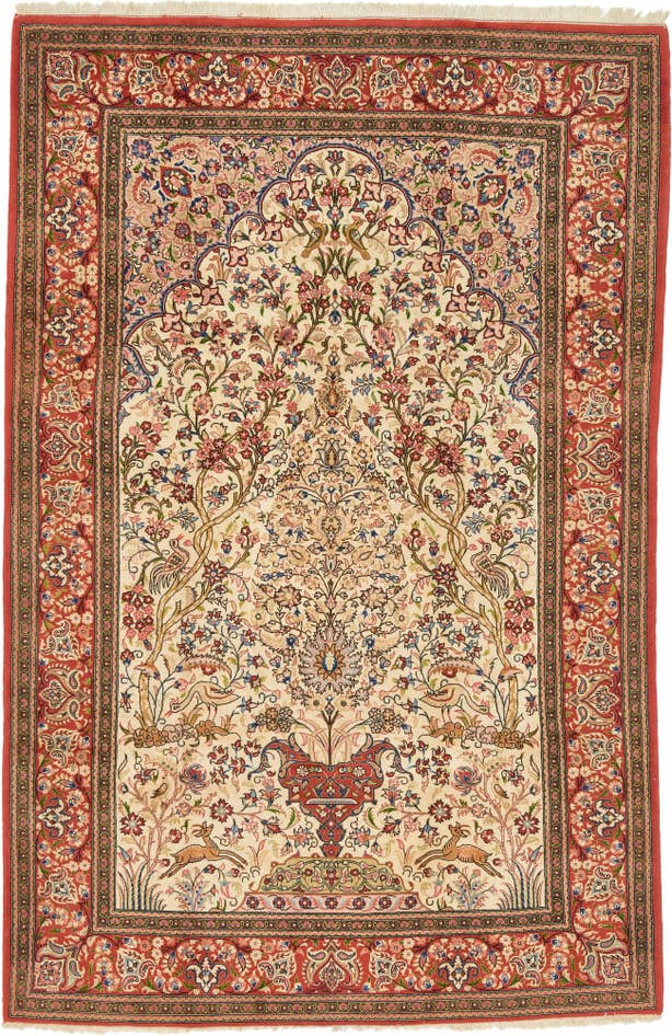 Detail image of 6' 7 x 10' Hand Knotted Qom Persian Rug
