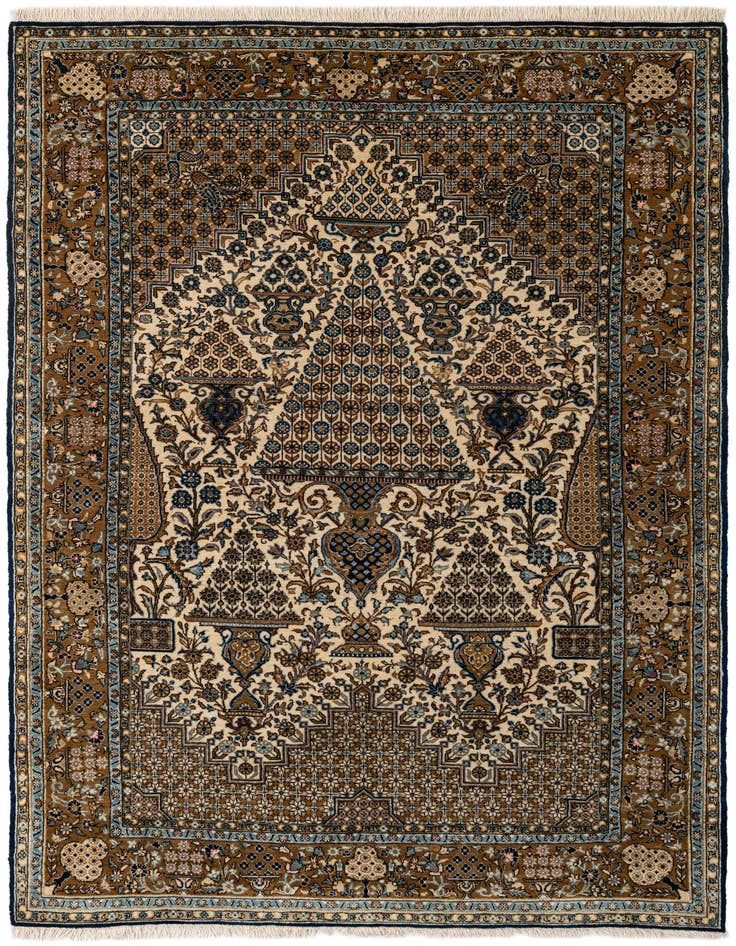 Detail image of 4' 8 x 6' 11 Hand Knotted Qom Persian Rug