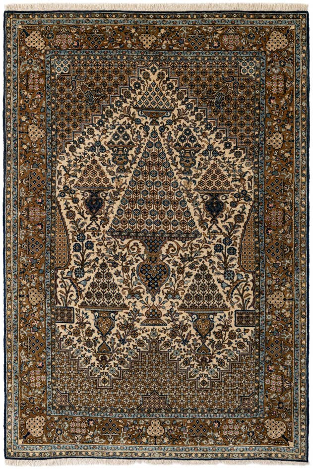 Detail image of 4' 8 x 6' 11 Hand Knotted Qom Persian Rug