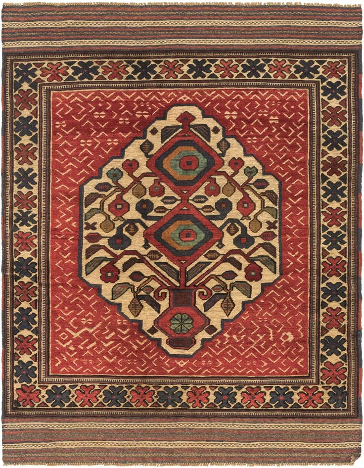 Detail image of 4' 2 x 6' 3 Hand Knotted Sumak Wool Rug