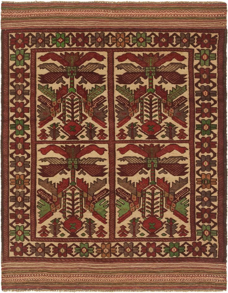Detail image of 4' 2 x 6' 2 Hand Knotted Sumak Wool Rug