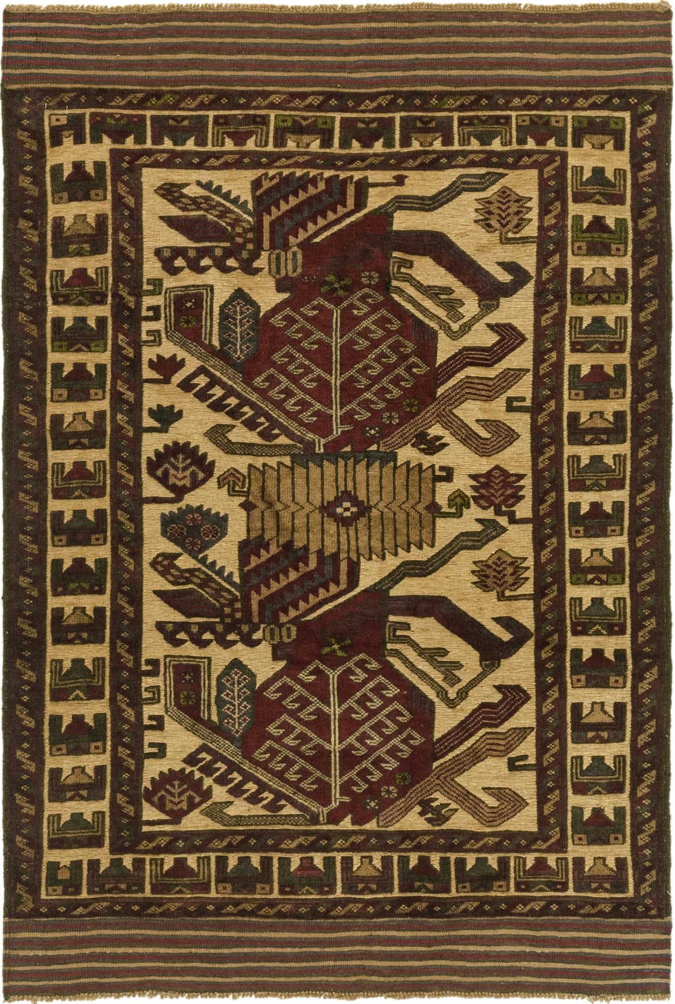 4' 1 x 6' 3 Hand Knotted Sumak Wool Rug