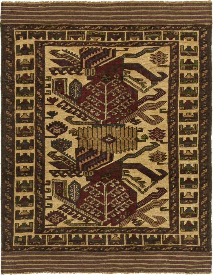 Detail image of 4' 1 x 6' 3 Hand Knotted Sumak Wool Rug