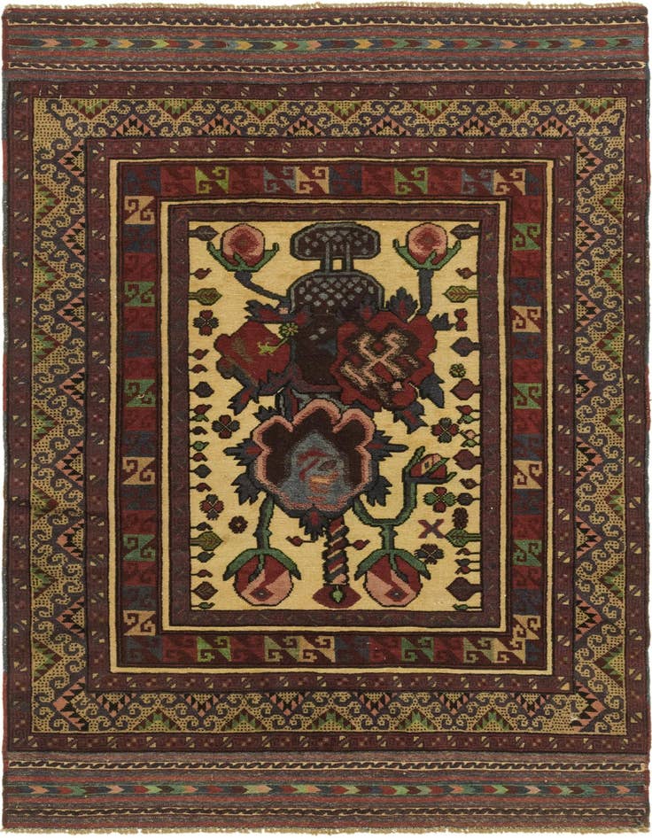 Detail image of 4' 2 x 6' Hand Knotted Sumak Wool Rug