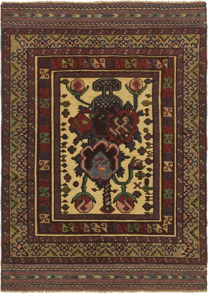 Detail image of 4' 2 x 6' Hand Knotted Sumak Wool Rug