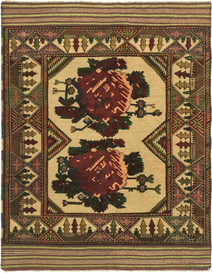 Detail image of 4' 2 x 6' Hand Knotted Sumak Wool Rug
