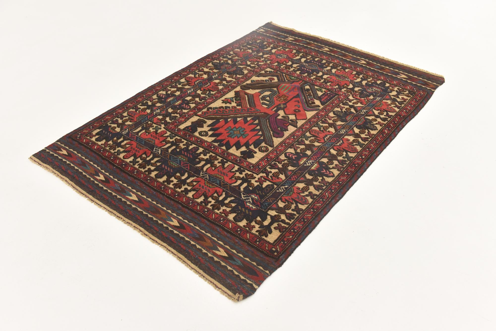4' 2 x 6' 3 Hand Knotted Sumak Wool Rug