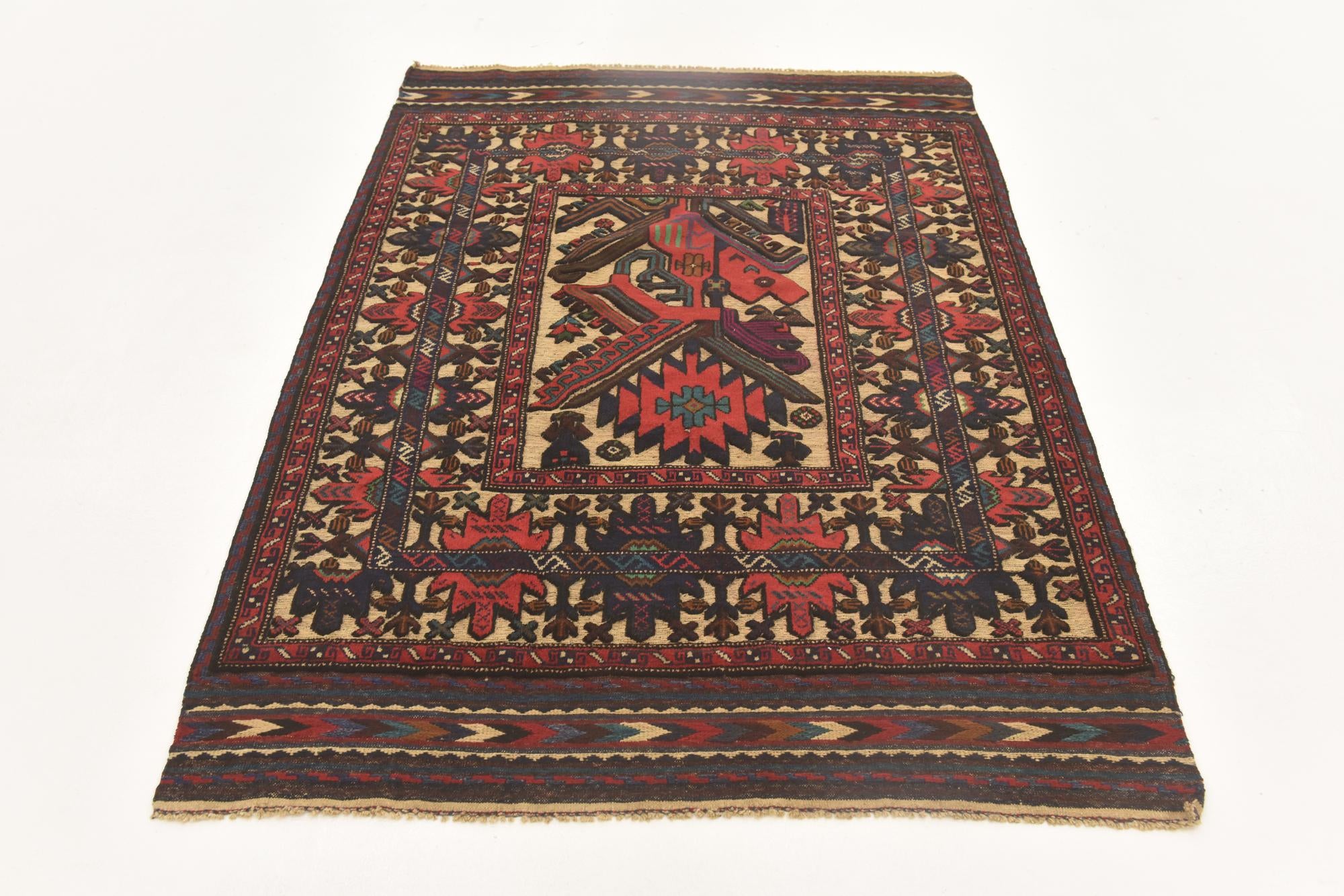 4' 2 x 6' 3 Hand Knotted Sumak Wool Rug