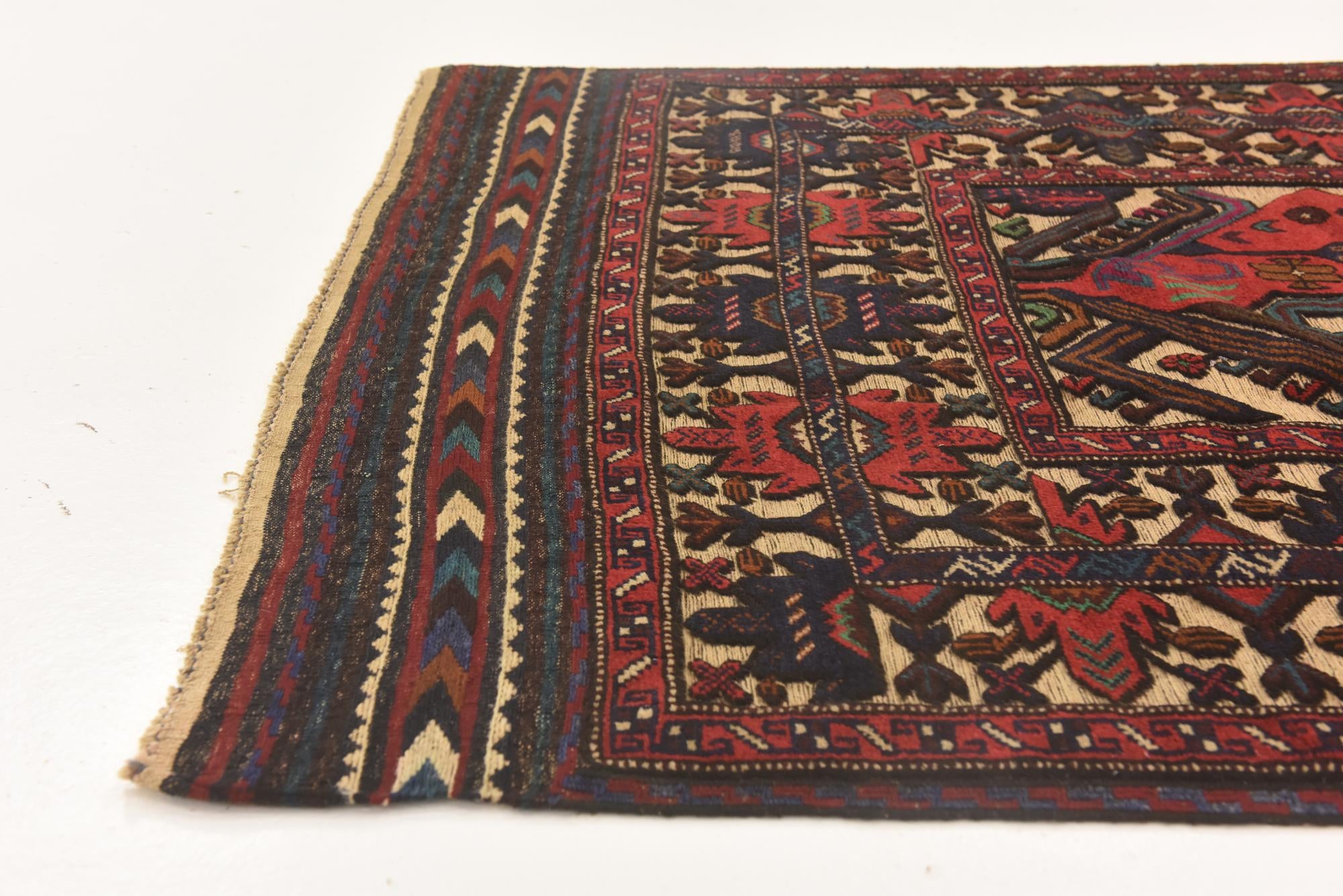 4' 2 x 6' 3 Hand Knotted Sumak Wool Rug