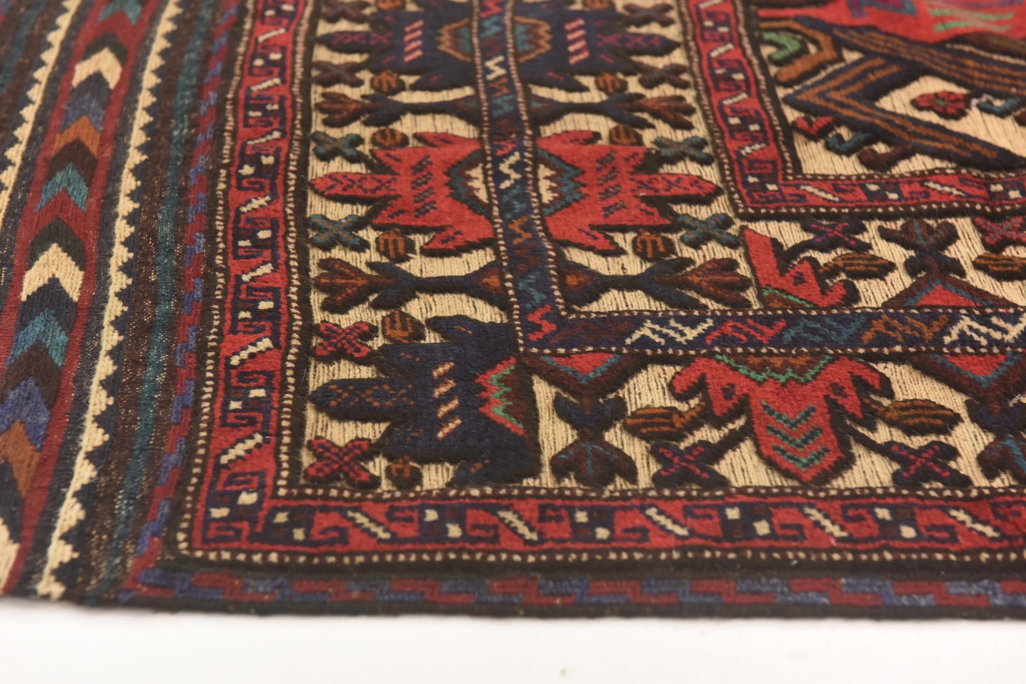 4' 2 x 6' 3 Hand Knotted Sumak Wool Rug