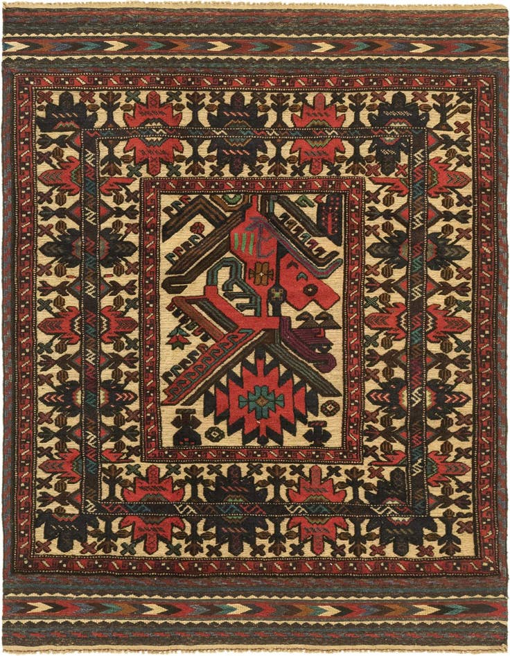 Detail image of 4' 2 x 6' 3 Hand Knotted Sumak Wool Rug