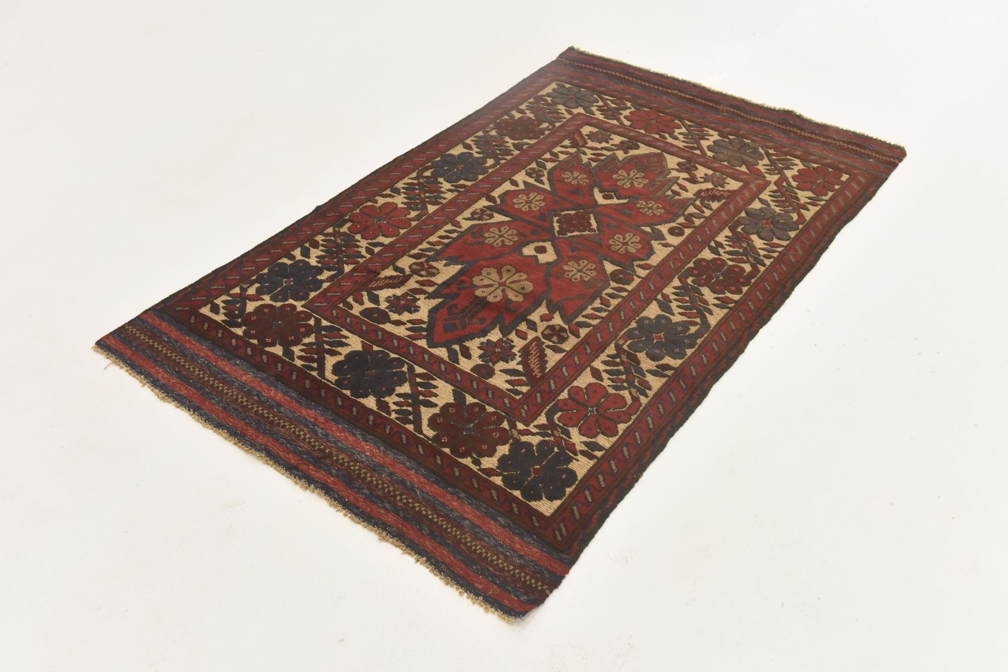 3' 8 x 6' 1 Hand Knotted Sumak Wool Rug
