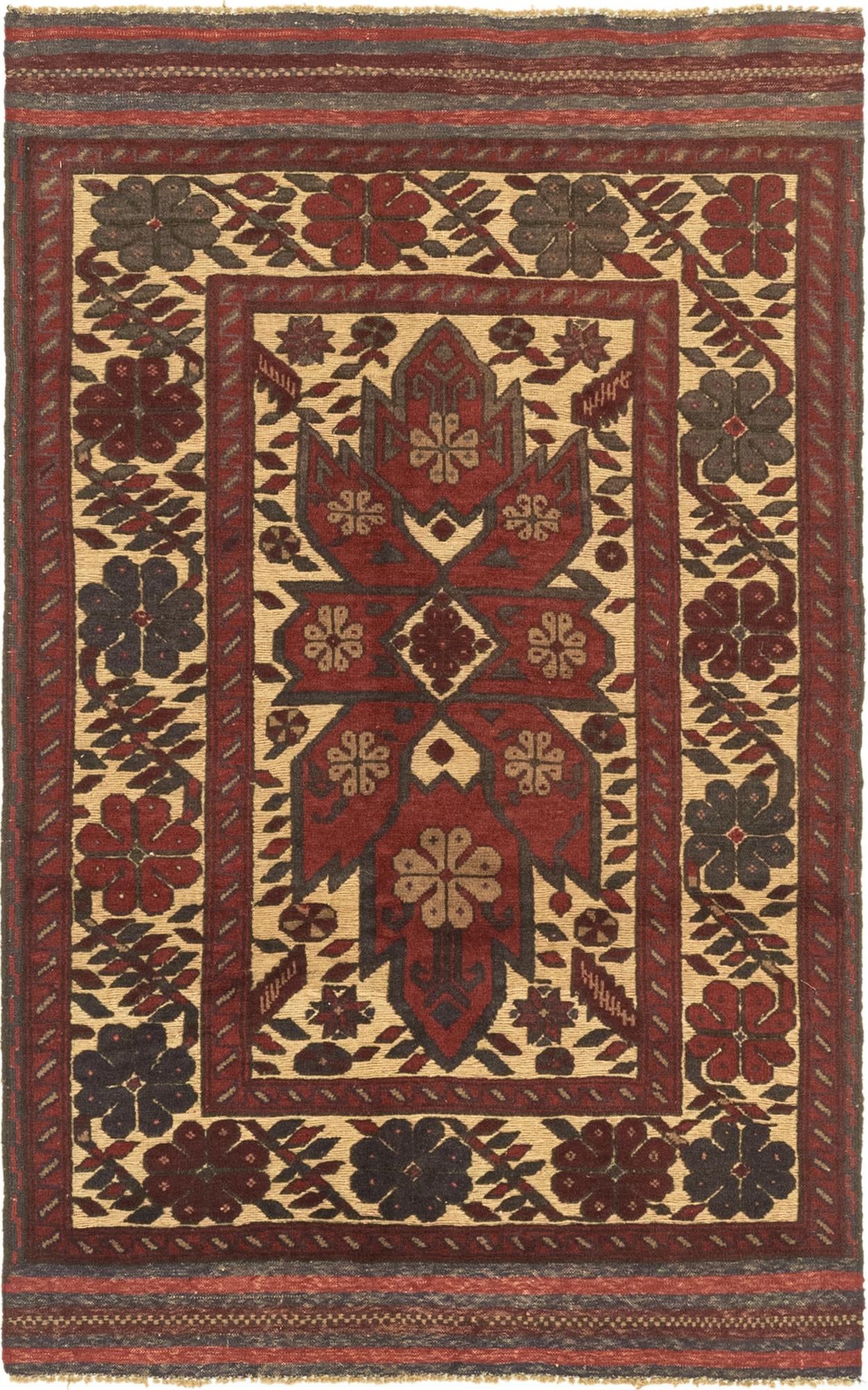 3' 8 x 6' 1 Hand Knotted Sumak Wool Rug