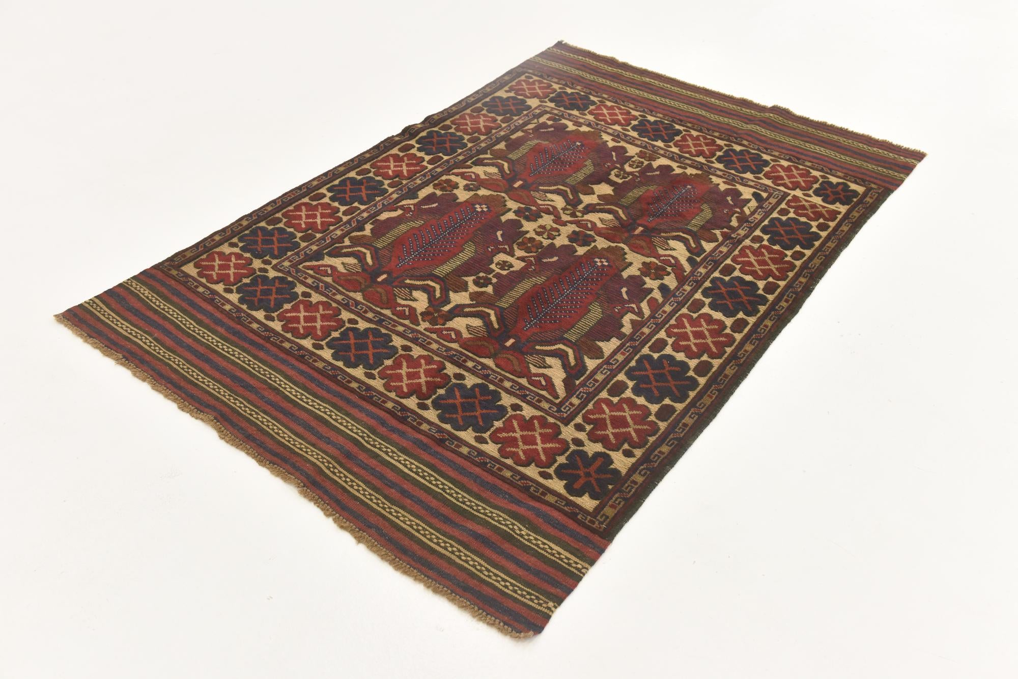 4' 2 x 6' 5 Hand Knotted Sumak Wool Rug