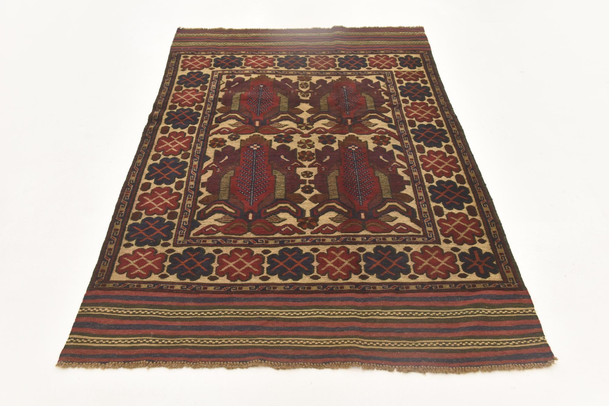 4' 2 x 6' 5 Hand Knotted Sumak Wool Rug