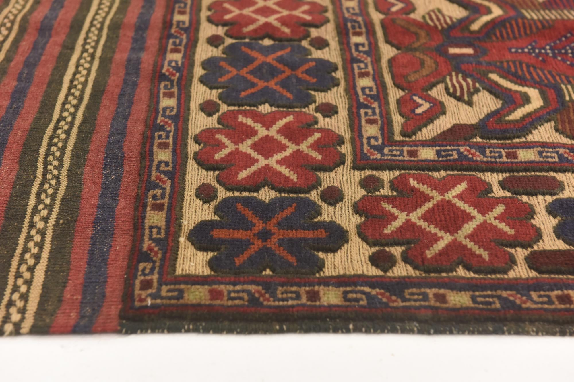 4' 2 x 6' 5 Hand Knotted Sumak Wool Rug