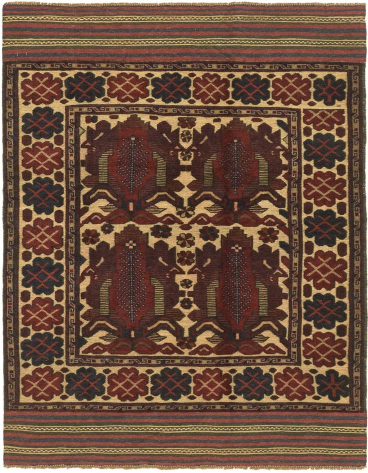 Detail image of 4' 2 x 6' 5 Hand Knotted Sumak Wool Rug