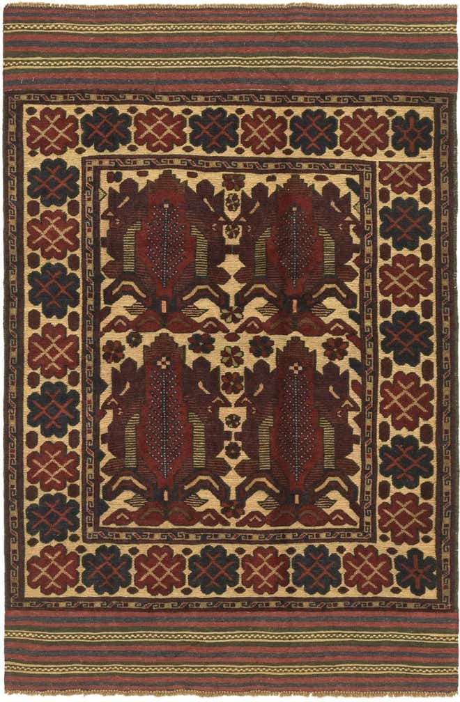 4' 2 x 6' 5 Hand Knotted Sumak Wool Rug