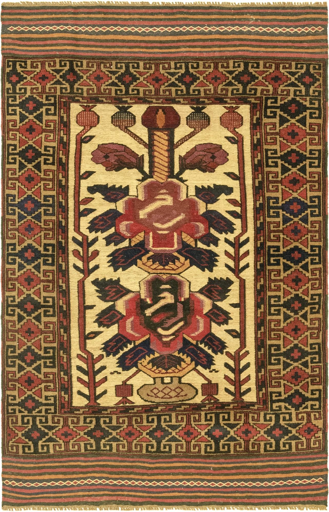 4' x 6' 7 Hand Knotted Sumak Wool Rug