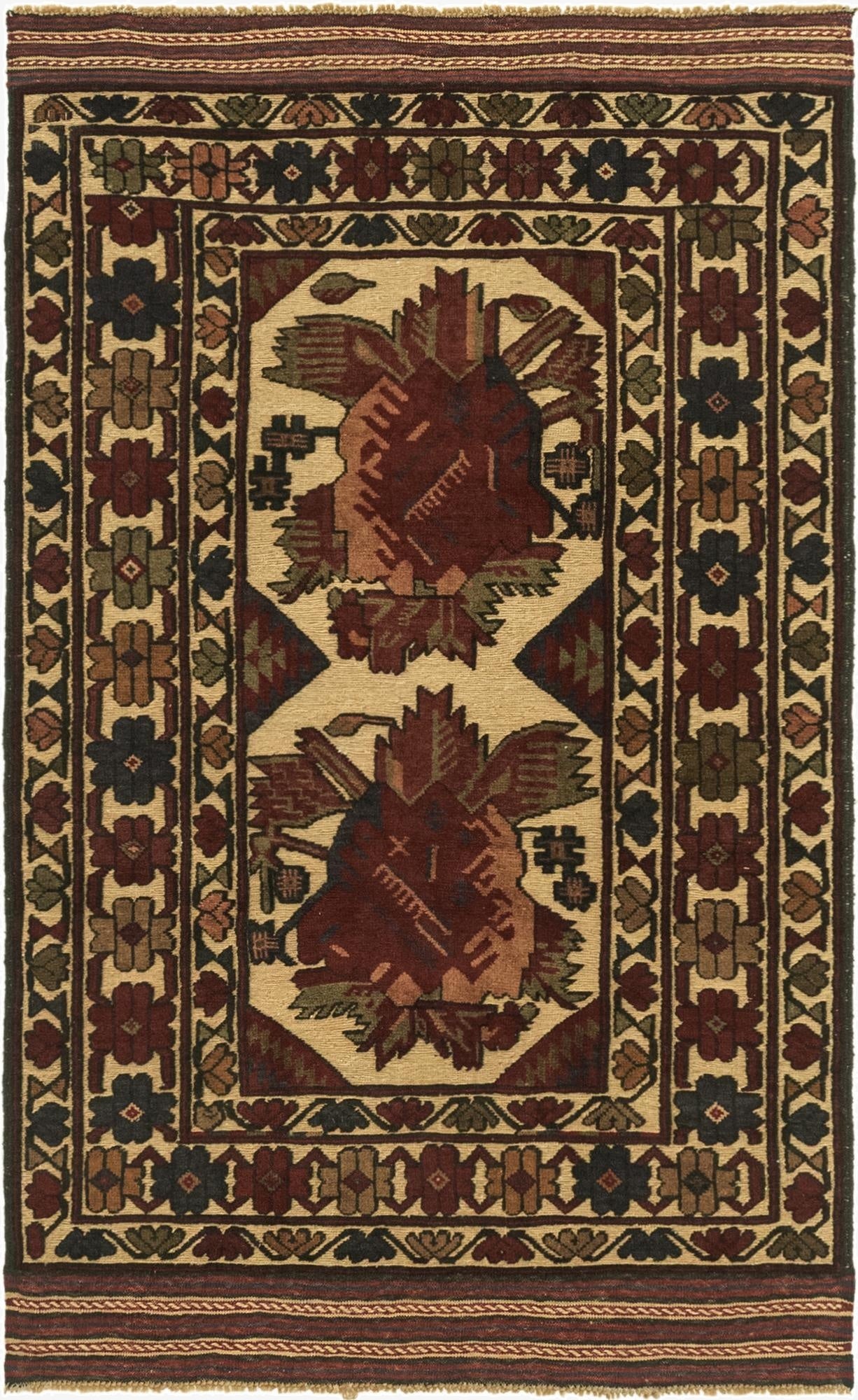 3' 9 x 6' 4  Hand Knotted Sumak Wool Rug