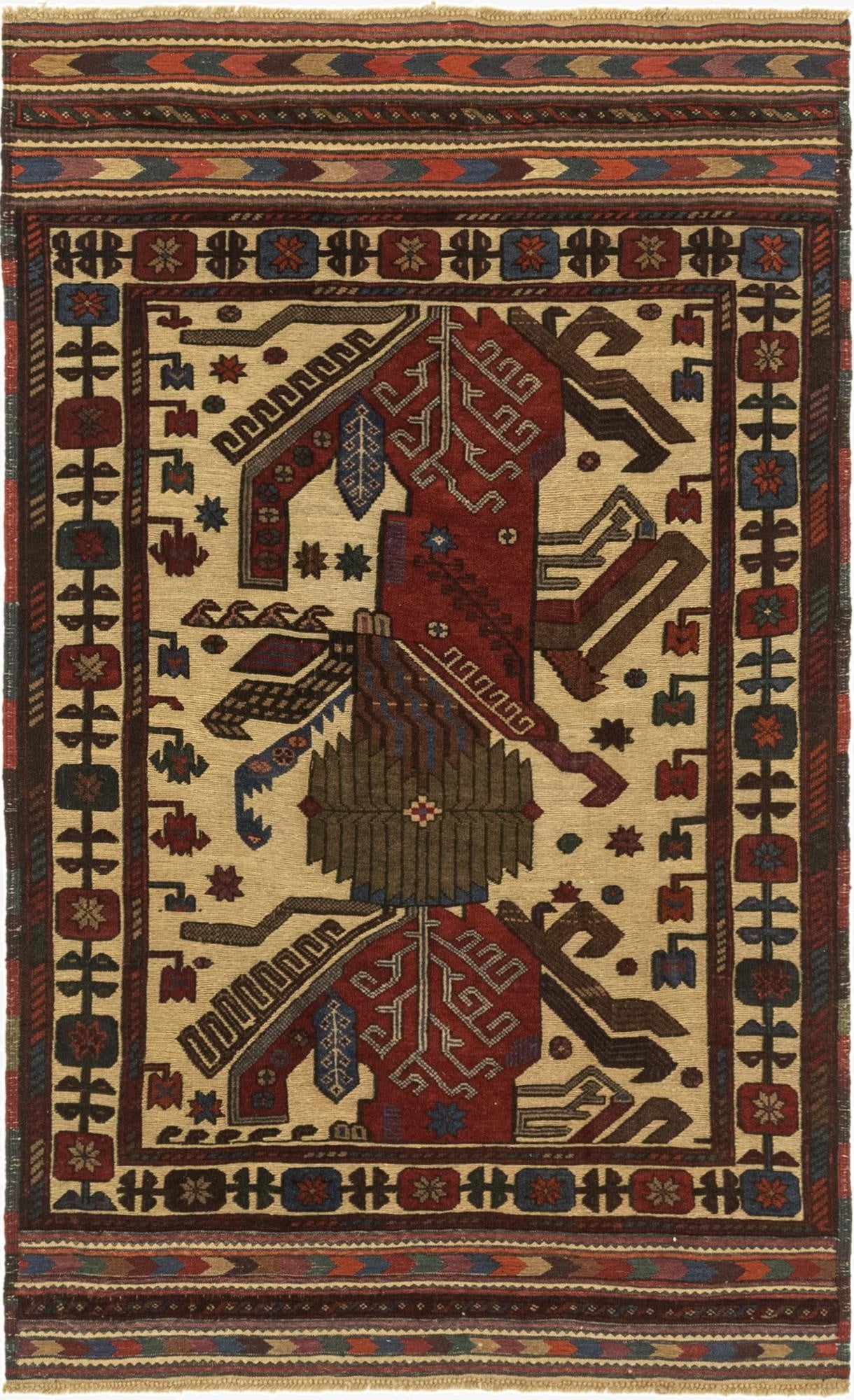 3' 10 x 6' 8  Hand Knotted Sumak Wool Rug