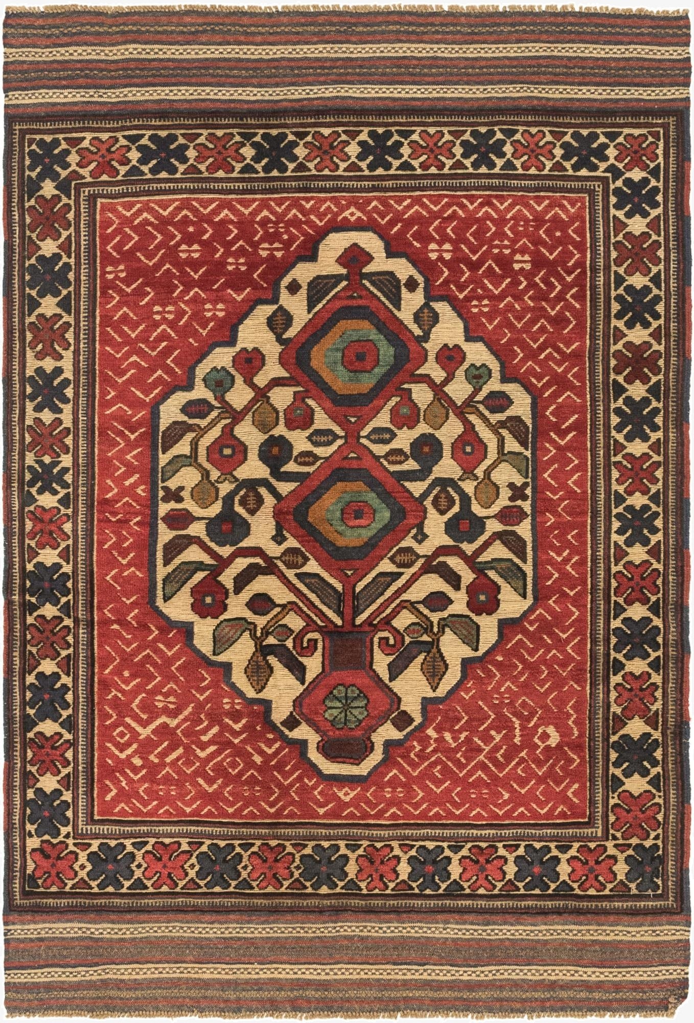 4' 2 x 6' 3  Hand Knotted Sumak Wool Rug