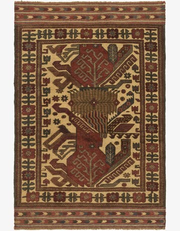 3' 11 x 6' 3 Hand Knotted Sumak Wool Rug