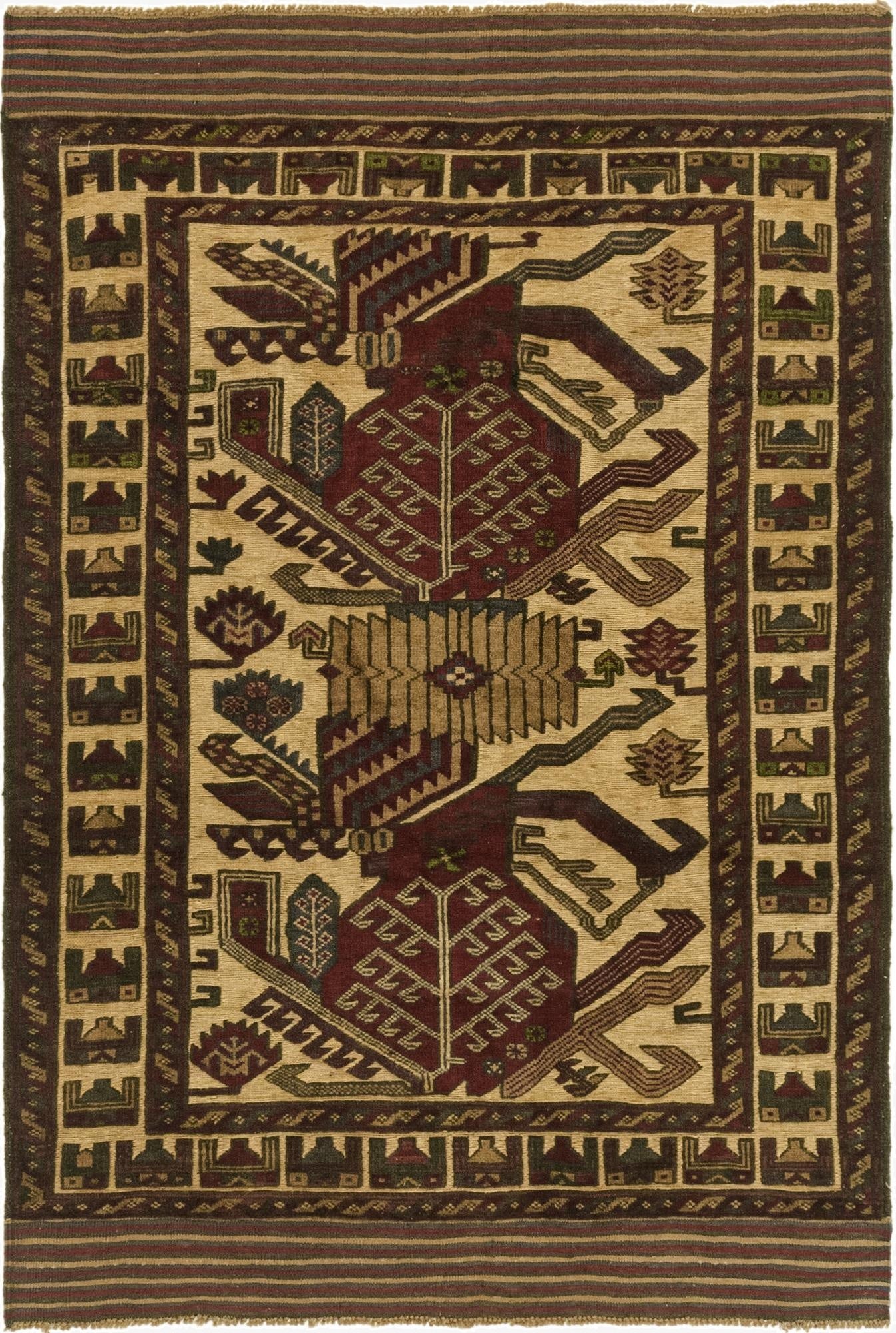 4' 1 x 6' 3  Hand Knotted Sumak Wool Rug