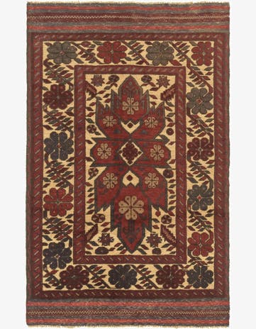 3' 8 x 6' 1 Hand Knotted Sumak Wool Rug